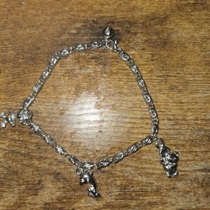 Byzantine Link Chain Charm Bracelet Silver Tone 3 Charms Bear Dolphin +